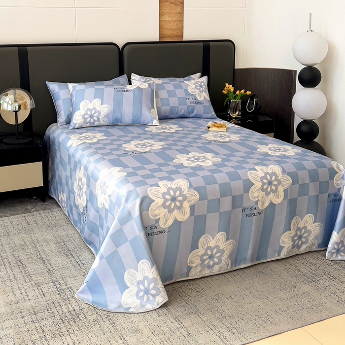 91家纺网 家纺一手货源 找家纺 纽缦家纺 2025新款印花冰丝防滑床单 花簇