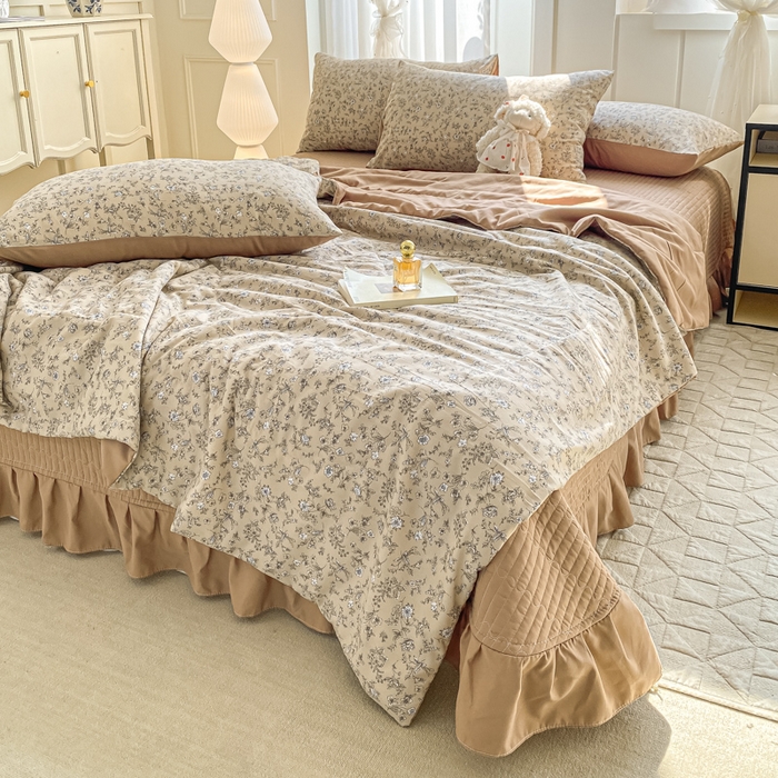 91家纺网 家纺一手货源 找家纺 一比一家纺 2025新款针织双层纱夏被床盖四件套单夏被单床盖单品 繁花