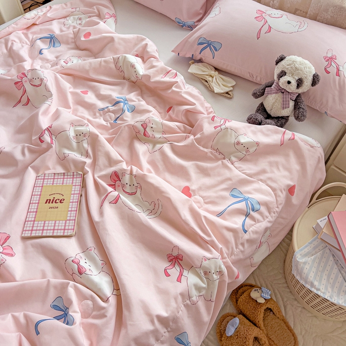 91家纺网 家纺一手货源 找家纺 2025春夏新款嵌绳款云柔水洗棉单夏被夏凉被空调被 嵌绳夏被-小蝴蝶结