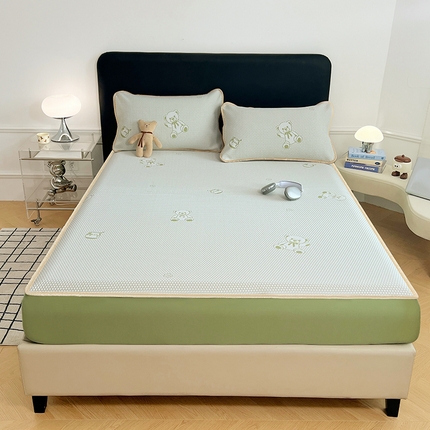 梦舒羽 2025新款凉豆豆凉席-床笠款 凉豆豆-小熊绿