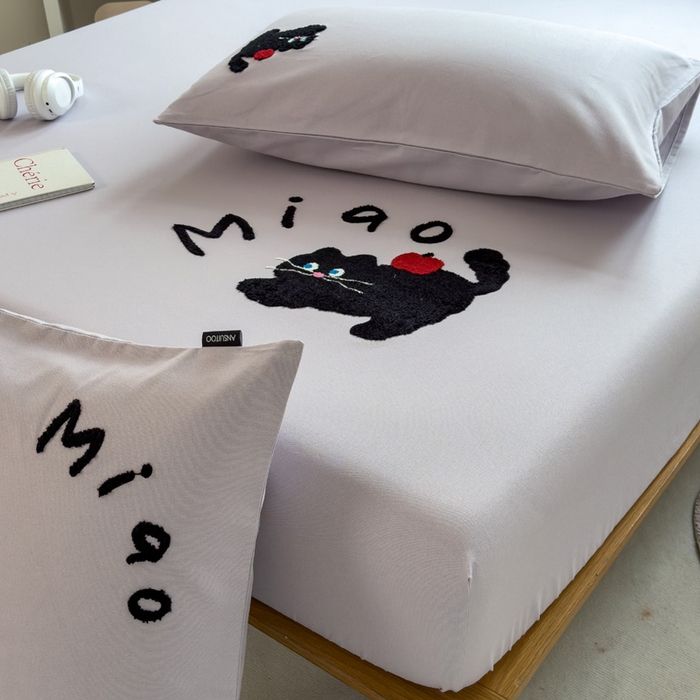 91家纺网 家纺一手货源 找家纺 席世家 2025春夏新款全棉纯棉老粗布印花床笠凉席席子 小懒猫