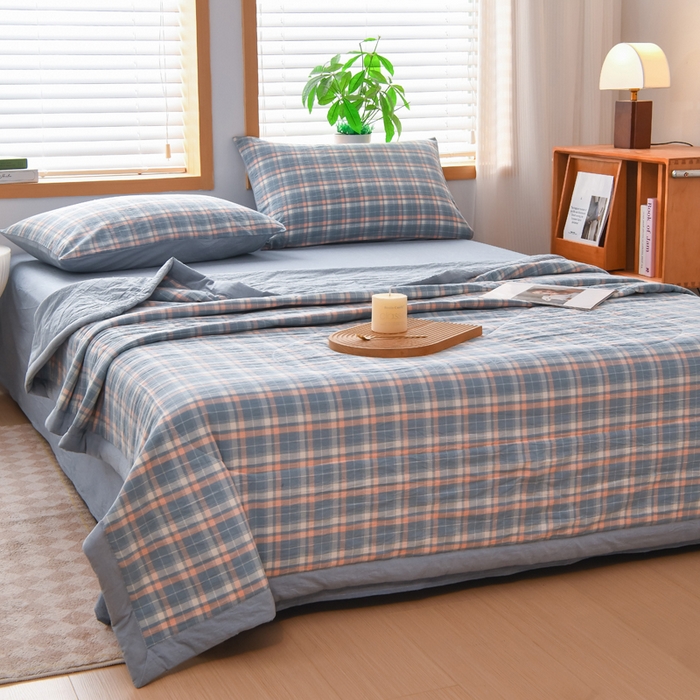 91家纺网 家纺一手货源 找家纺 圣尔雅家纺 2025新款里外全棉色织夏被新疆棉花被纯棉被子空调被夏凉被 蜜粉条格