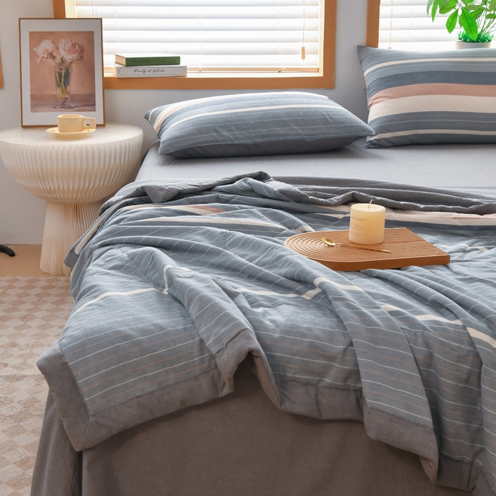 91家纺网 家纺一手货源 找家纺 圣尔雅家纺 2025新款里外全棉色织夏被新疆棉花被纯棉被子空调被夏凉被 绅士灰格