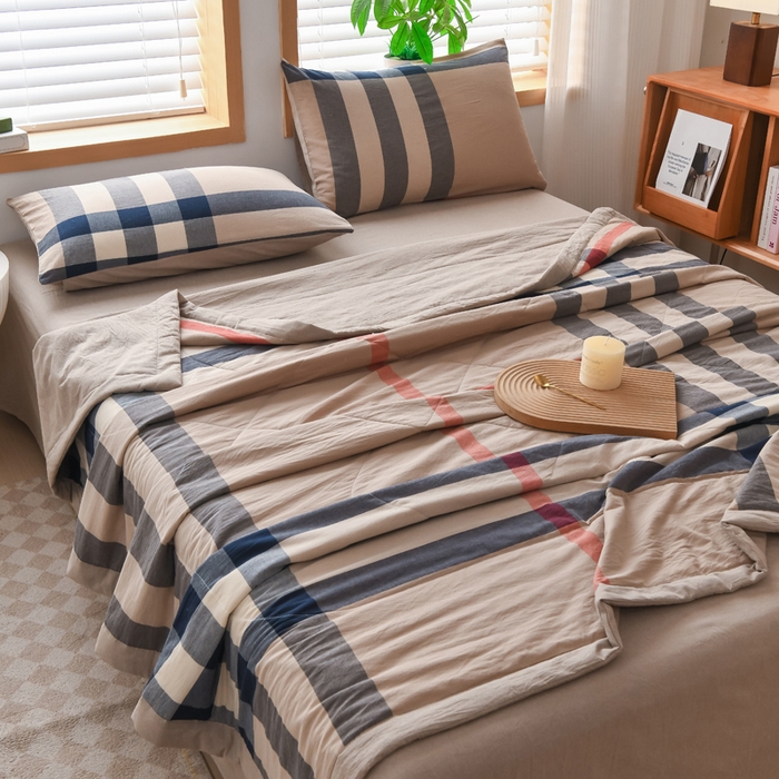 91家纺网 家纺一手货源 找家纺 圣尔雅家纺 2025新款里外全棉色织夏被新疆棉花被纯棉被子空调被夏凉被 兰棕大格