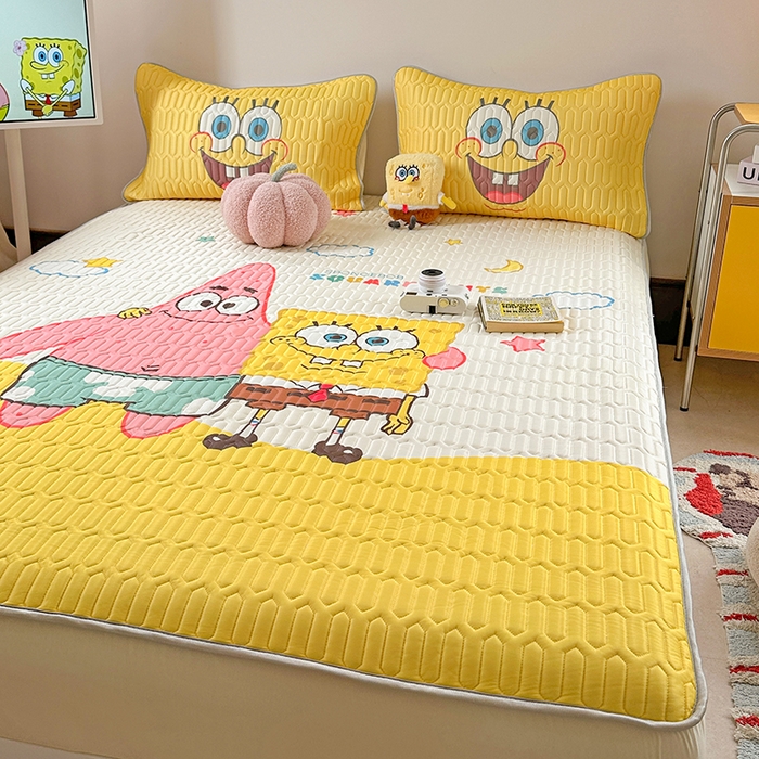 91家纺网 家纺一手货源 找家纺 金爱家 2025新款海绵宝宝乳胶凉席床笠款凉席席子 凉席床笠款-伙伴海绵宝宝