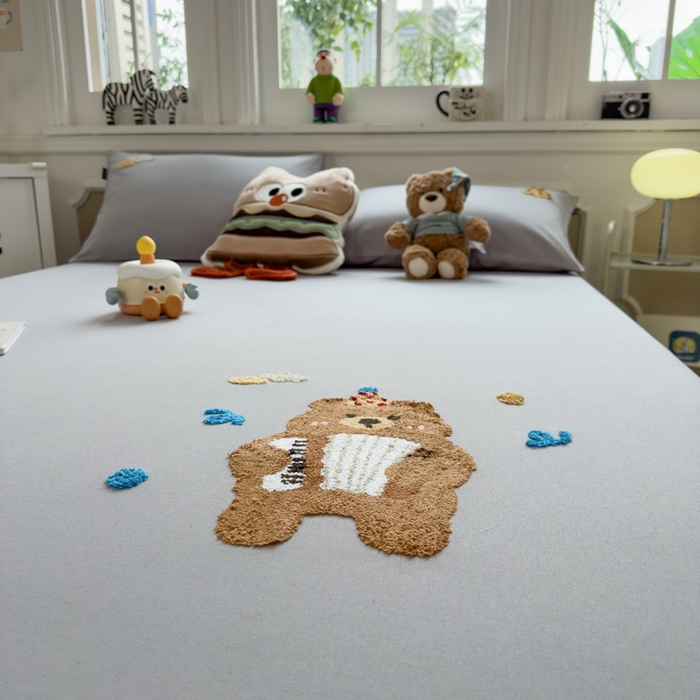 91家纺网 家纺一手货源 找家纺 席世家 2025春夏新款全棉纯棉老粗布印花床笠凉席席子 嘟嘟熊