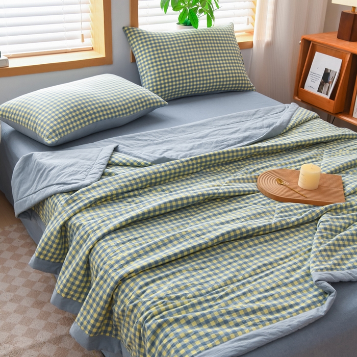 91家纺网 家纺一手货源 找家纺 圣尔雅家纺 2025新款里外全棉色织夏被新疆棉花被纯棉被子空调被夏凉被 黄蓝小格