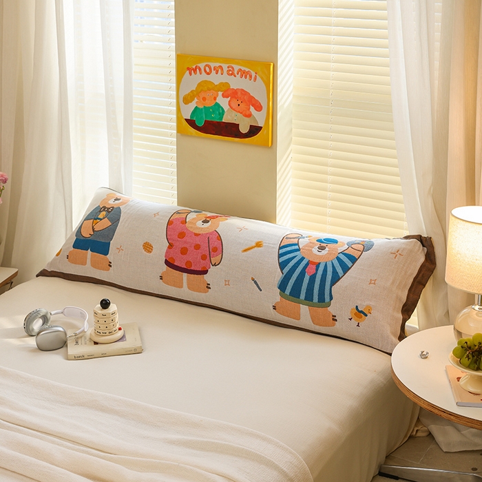 91家纺网 家纺一手货源 找家纺 雯雨2025新款A类卡通双人纱布枕套 开心小熊