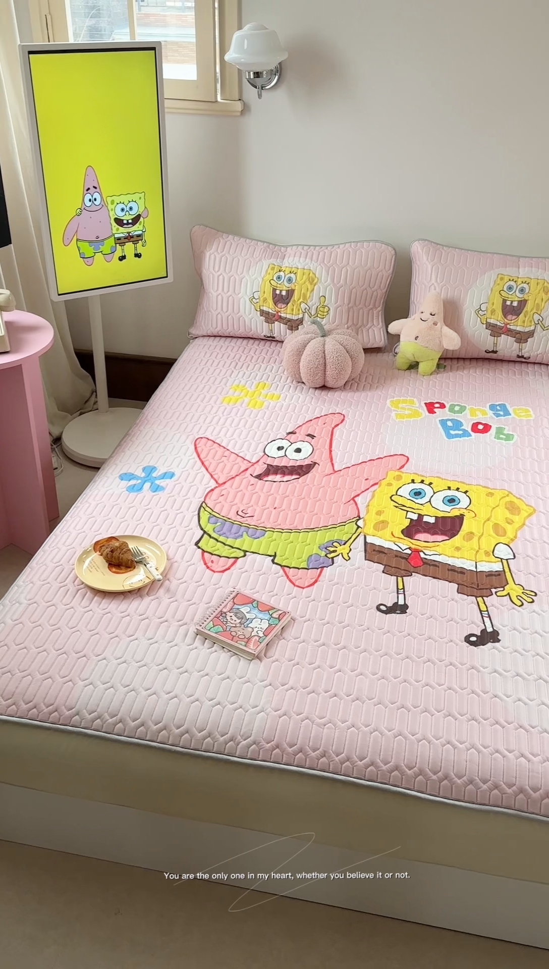 91家纺网 家纺一手货源 找家纺 金爱家 2025新款海绵宝宝乳胶凉席床笠款凉席席子 凉席床笠款-粉粉海绵宝宝