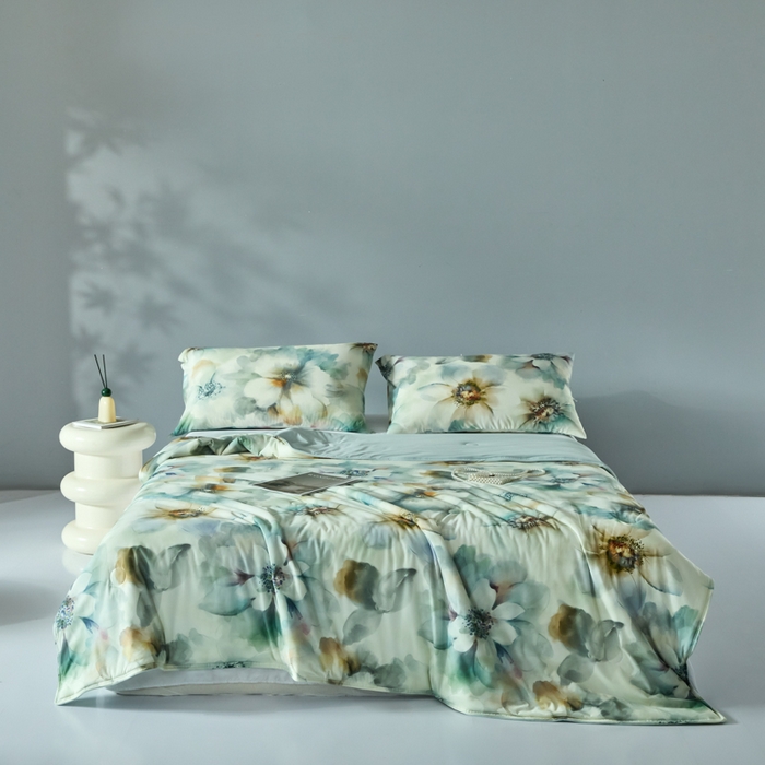 91家纺网 家纺一手货源 找家纺 2025春夏新款100%双面锦纶美式印花夏被凉感空调被 韵染