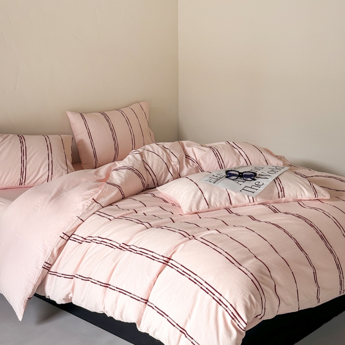 91家纺网 家纺一手货源 找家纺 山舍家居 2025新款全棉纯棉色织提花四件套-弗洛伦萨的落日 弗洛伦萨的落日-落日红