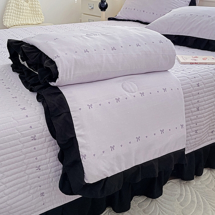 米莱家纺 2025新款A类赫本风针织双层纱夏被床盖四件套 情人结