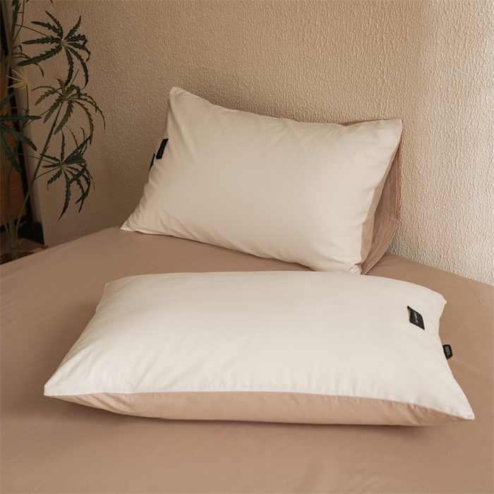 91家纺网 家纺一手货源 找家纺 启程2025新款全棉纯色双拼无印风四件套 奶白+杏仁