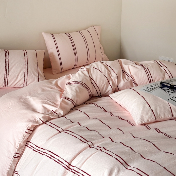 91家纺网 家纺一手货源 找家纺 山舍家居 2025新款全棉纯棉色织提花四件套-弗洛伦萨的落日 弗洛伦萨的落日-落日红