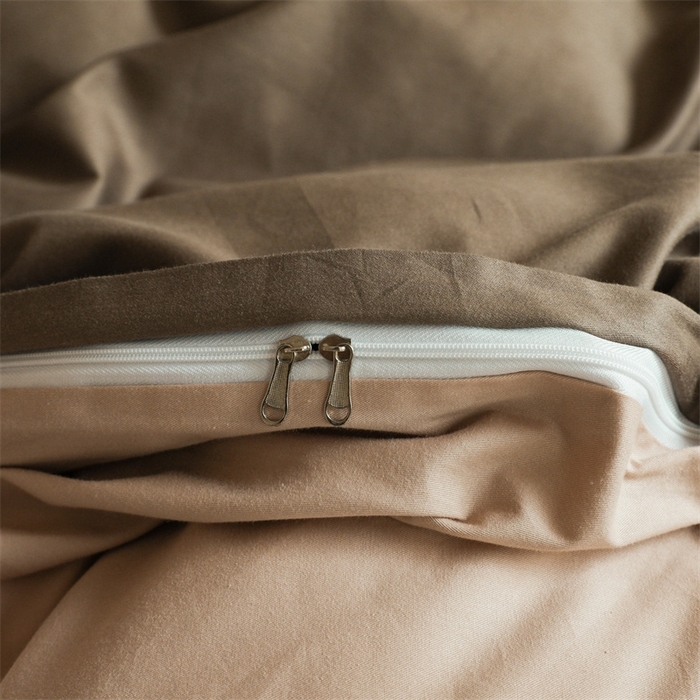 91家纺网 家纺一手货源 找家纺 启程2025新款全棉纯色双拼无印风四件套 岩石灰+杏仁