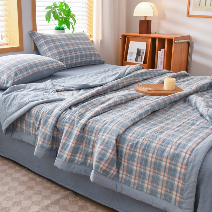 91家纺网 家纺一手货源 找家纺 圣尔雅家纺 2025新款里外全棉色织夏被新疆棉花被纯棉被子空调被夏凉被 蜜粉条格