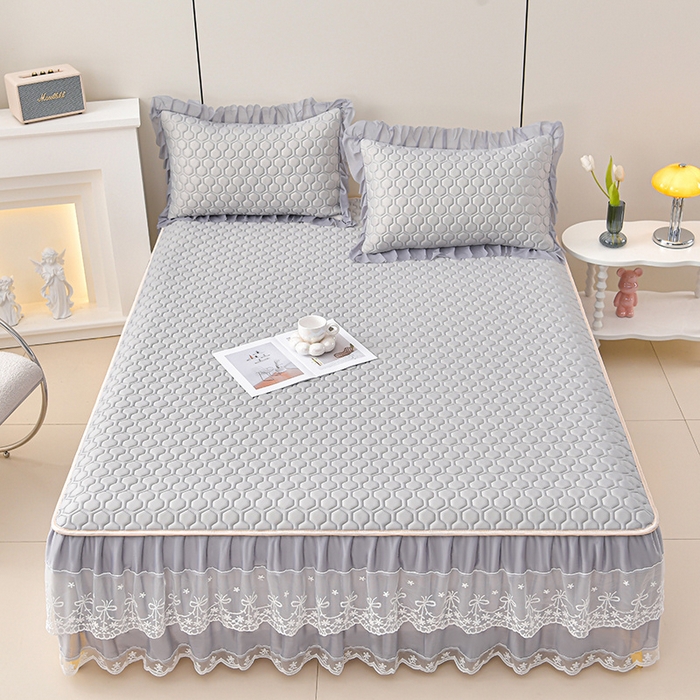 91家纺网 家纺一手货源 找家纺 民新家纺 2025新款凉感丝床裙乳胶凉席系列 唯美-经典灰