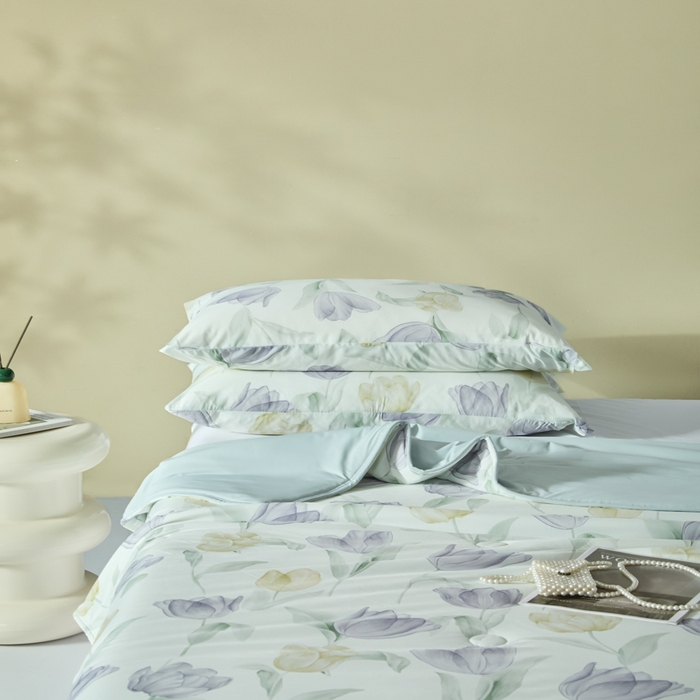 91家纺网 家纺一手货源 找家纺 2025春夏新款100%双面锦纶美式印花夏被凉感空调被 郁金香