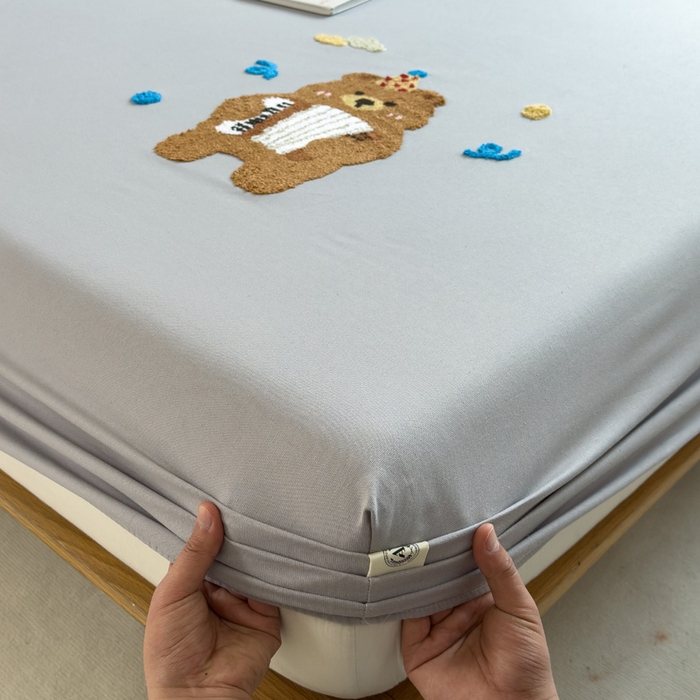 91家纺网 家纺一手货源 找家纺 席世家 2025春夏新款全棉纯棉老粗布印花床笠凉席席子 嘟嘟熊