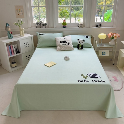 席世家 2025春夏新款全棉纯棉老粗布印花床单凉席席子 熊猫与竹