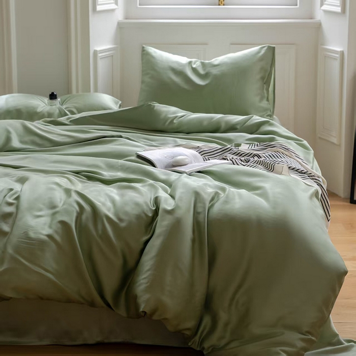 91家纺网 家纺一手货源 找家纺 未来家居 2025新款60S兰精天丝纯色四件套 香奈儿绿-嫩叶绿