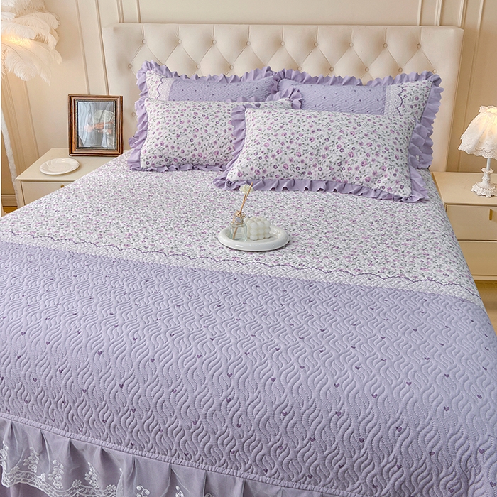 91家纺网 家纺一手货源 找家纺 梦柏 2025新款韩版双层纱夹棉绗缝床盖夏被四件套 香草