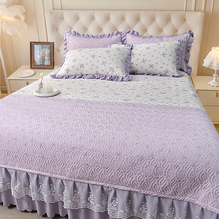 91家纺网 家纺一手货源 找家纺 梦柏 2025新款韩版双层纱夹棉绗缝床盖夏被四件套 花溪