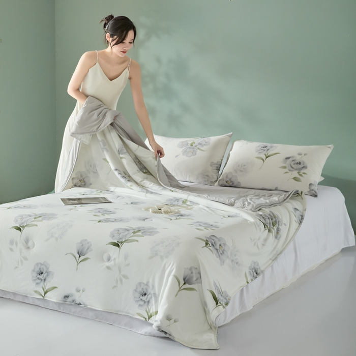 91家纺网 家纺一手货源 找家纺 2025春夏新款100%双面锦纶美式印花夏被凉感空调被 水墨江南