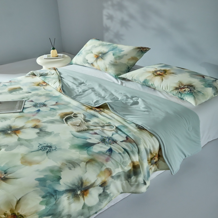 91家纺网 家纺一手货源 找家纺 2025春夏新款100%双面锦纶美式印花夏被凉感空调被 韵染