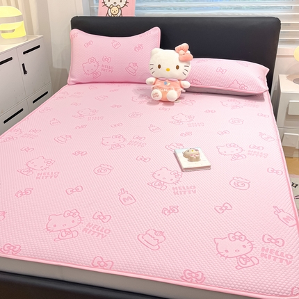 2025新款三丽鸥正版授权A类提花冰豆豆凉席平铺款床笠款系列_1409 冰豆豆-KT粉