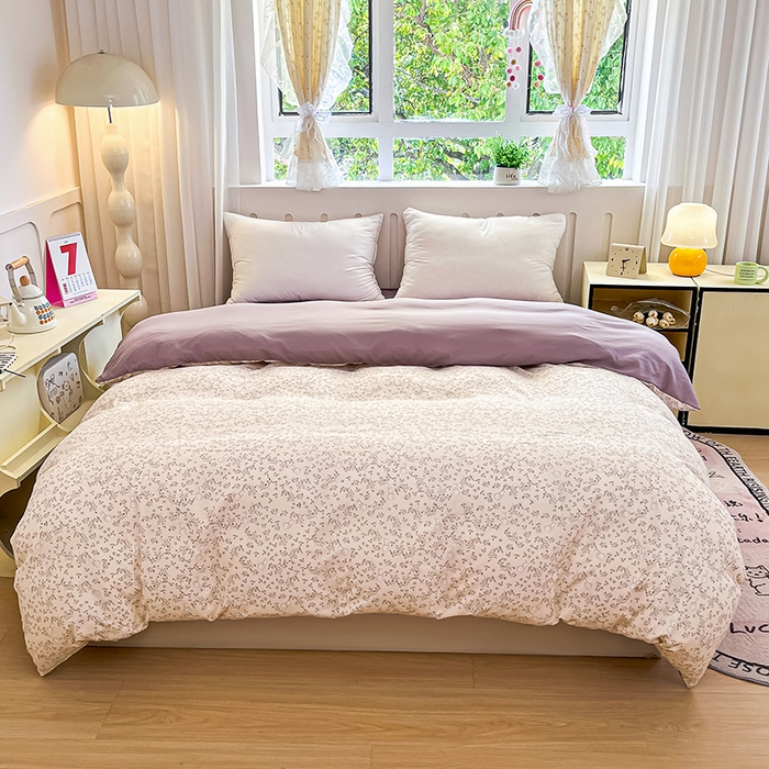 91家纺网 家纺一手货源 找家纺 玖明2025新款A类加厚柔软针织棉双层纱四件套 梦回花香