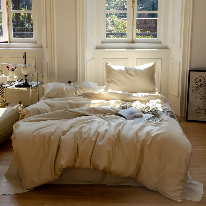 91家纺网 家纺一手货源 找家纺 未来家居 2025新款60S兰精天丝纯色四件套 极地白