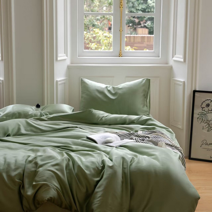91家纺网 家纺一手货源 找家纺 未来家居 2025新款60S兰精天丝纯色四件套 香奈儿绿-嫩叶绿