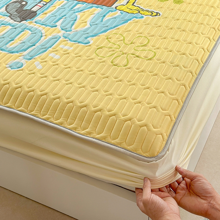 91家纺网 家纺一手货源 找家纺 金爱家 2025新款海绵宝宝乳胶凉席床笠款凉席席子 凉席床笠款-咖啡海绵宝宝