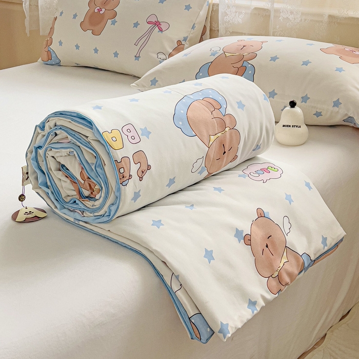 91家纺网 家纺一手货源 找家纺 2025春夏新款嵌绳款云柔水洗棉单夏被夏凉被空调被 嵌绳夏被-星星卡皮