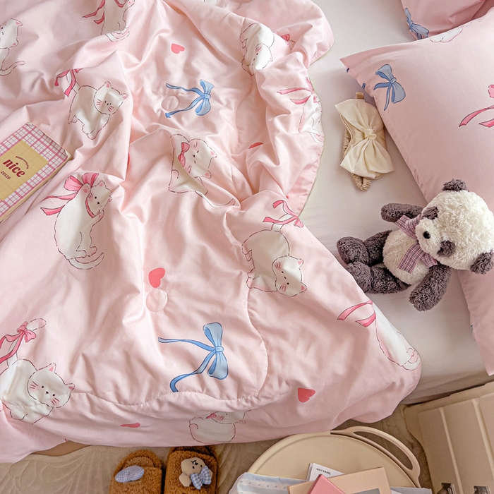 91家纺网 家纺一手货源 找家纺 2025春夏新款嵌绳款云柔水洗棉单夏被夏凉被空调被 嵌绳夏被-小蝴蝶结