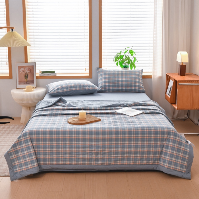 91家纺网 家纺一手货源 找家纺 圣尔雅家纺 2025新款里外全棉色织夏被新疆棉花被纯棉被子空调被夏凉被 蜜粉条格