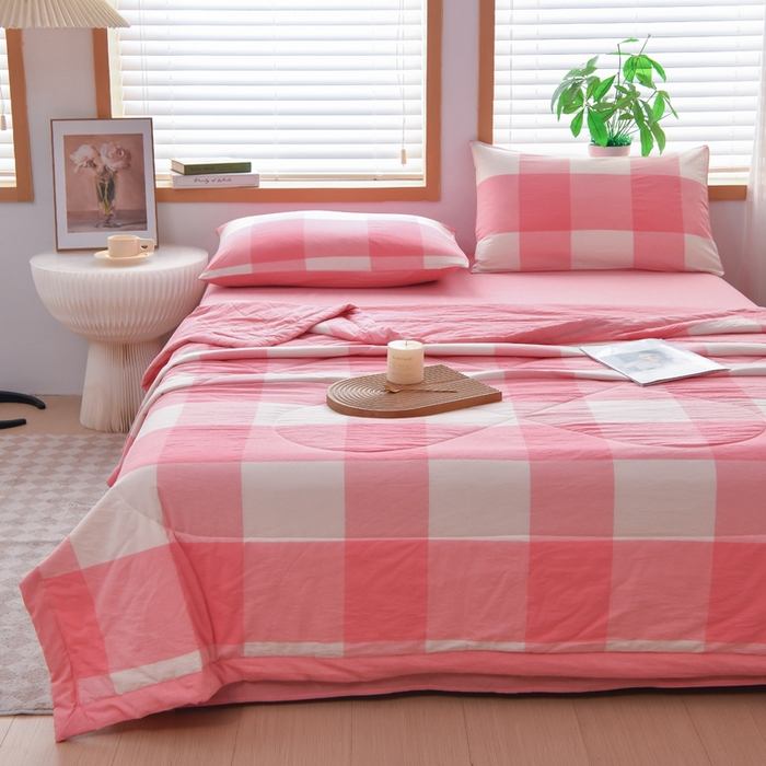 91家纺网 家纺一手货源 找家纺 圣尔雅家纺 2025新款里外全棉色织夏被新疆棉花被纯棉被子空调被夏凉被 粉大格