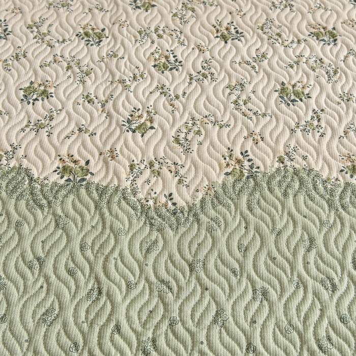 91家纺网 家纺一手货源 找家纺 梦柏 2025新款韩版双层纱夹棉绗缝床盖夏被四件套 林荫