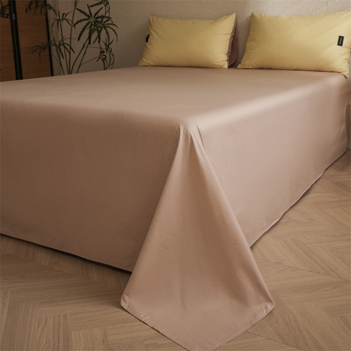 91家纺网 家纺一手货源 找家纺 启程2025新款全棉纯色双拼无印风四件套 奶昔黄+杏仁