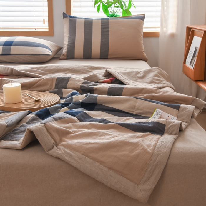 91家纺网 家纺一手货源 找家纺 圣尔雅家纺 2025新款里外全棉色织夏被新疆棉花被纯棉被子空调被夏凉被 兰棕大格