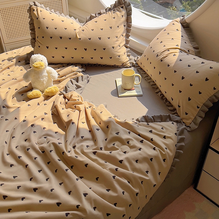 91家纺网 家纺一手货源 找家纺 欧尚 2025新款夏被四件套 灰爱心