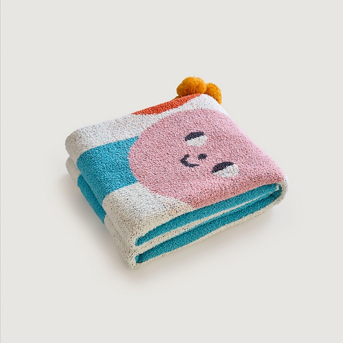 91家纺网 家纺一手货源 找家纺 （总）暖绵绵家纺 2025新款俏皮樱桃遇上条纹半边绒针织盖毯-慕樱