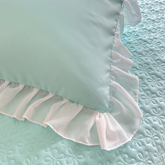 91家纺网 家纺一手货源 找家纺 大麦家纺2025新款年新款亲肤花边款床盖四件套  甜心小姐-梵星蓝