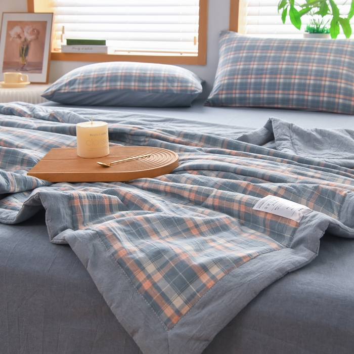 91家纺网 家纺一手货源 找家纺 圣尔雅家纺 2025新款里外全棉色织夏被新疆棉花被纯棉被子空调被夏凉被 蜜粉条格