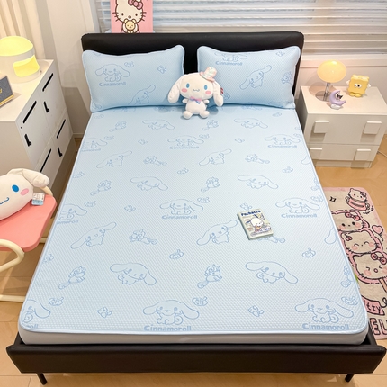 八零年代 2025新款三丽鸥正版授权A类提花冰豆豆凉席平铺款床笠款系列 冰豆豆-玉桂狗-蓝