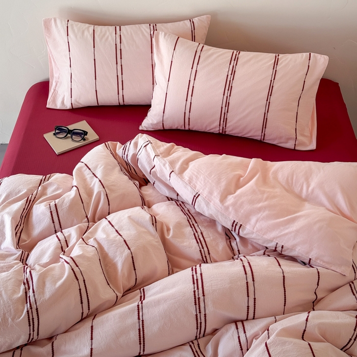 91家纺网 家纺一手货源 找家纺 山舍家居 2025新款全棉纯棉色织提花四件套-弗洛伦萨的落日 弗洛伦萨的落日-落日粉