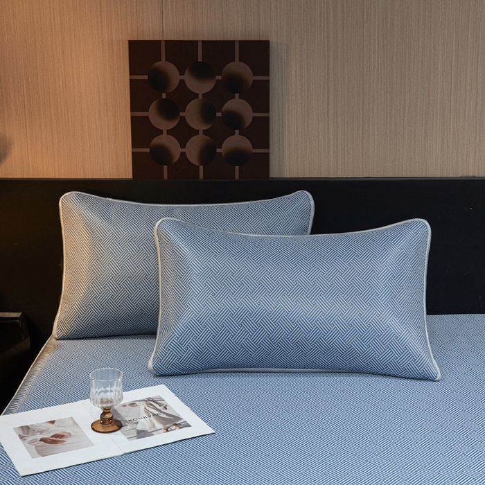 91家纺网 家纺一手货源 找家纺 999家纺 2025新款轻柔丝抗菌冰丝藤凉席（复合三明治款）宽包刺绣冰丝软席藤席 抗菌冰丝藤床笠-冰岛-优雅蓝