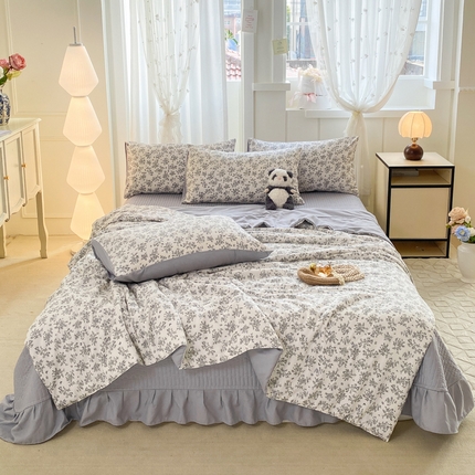 一比一家纺 2025新款针织双层纱夏被床盖四件套单夏被单床盖单品 雾里看花