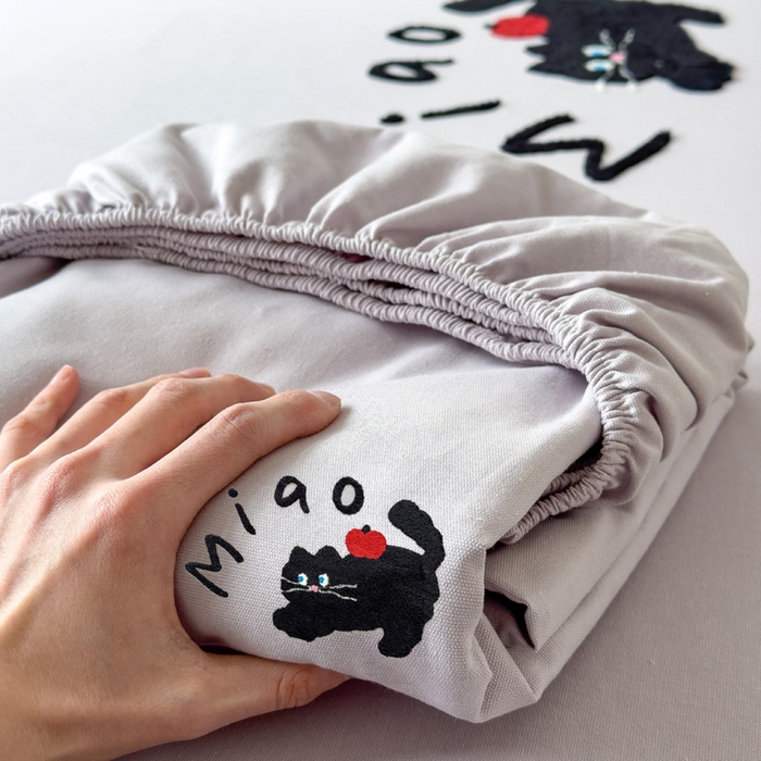 91家纺网 家纺一手货源 找家纺 席世家 2025春夏新款全棉纯棉老粗布印花床笠凉席席子 小懒猫